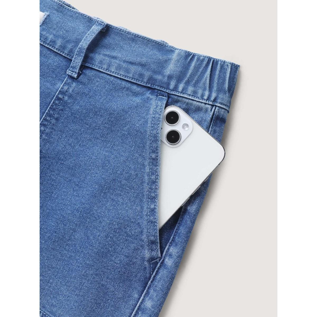 Plus Size Stretch No-Gap Elastic Waist Jeans Women Midblue High stretch Slanted pocket Jeans BloomChic 22/3X Product Image