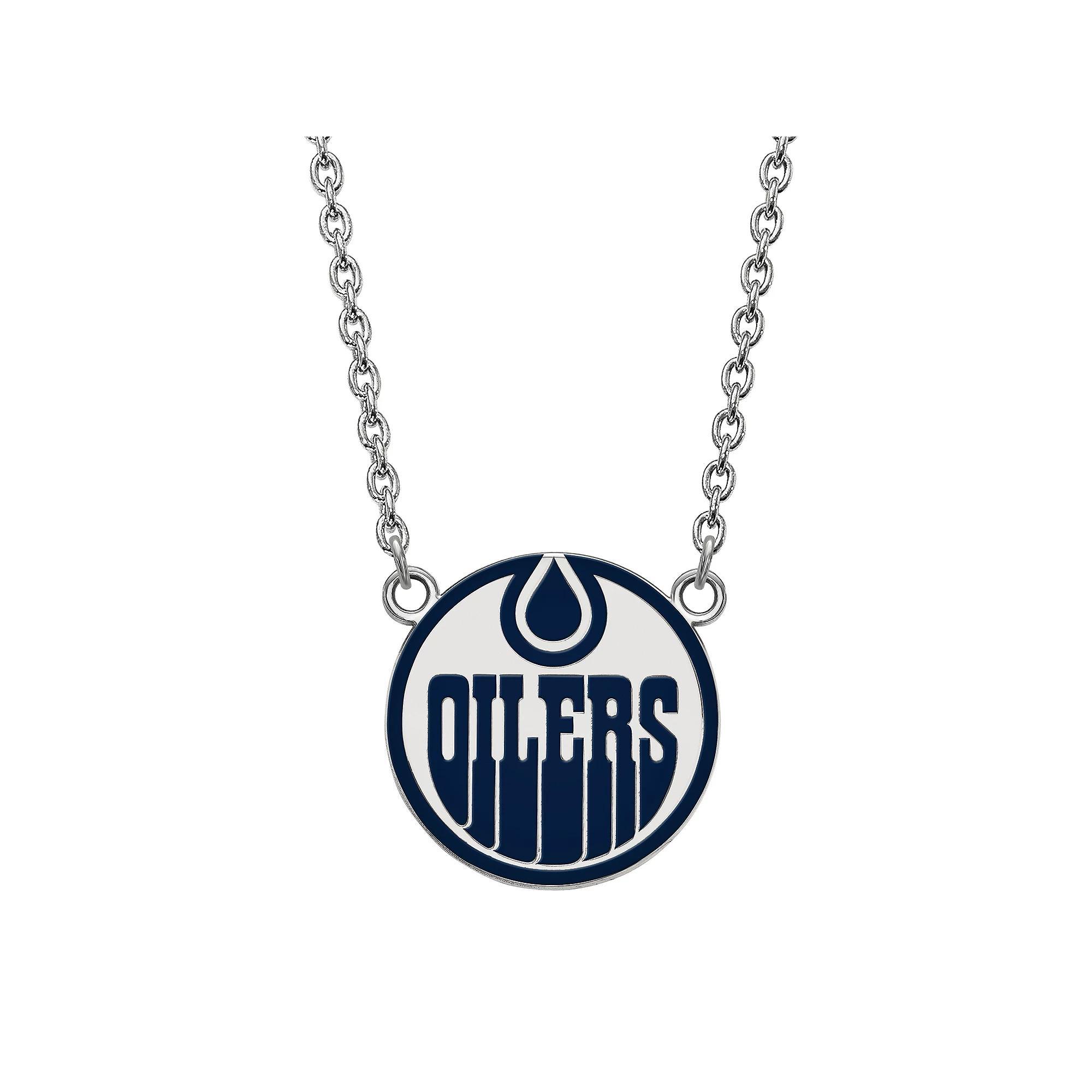 LogoArt Sterling Silver Edmonton Oilers Large Enameled Pendant Necklace, Women's, Size: 18" Product Image