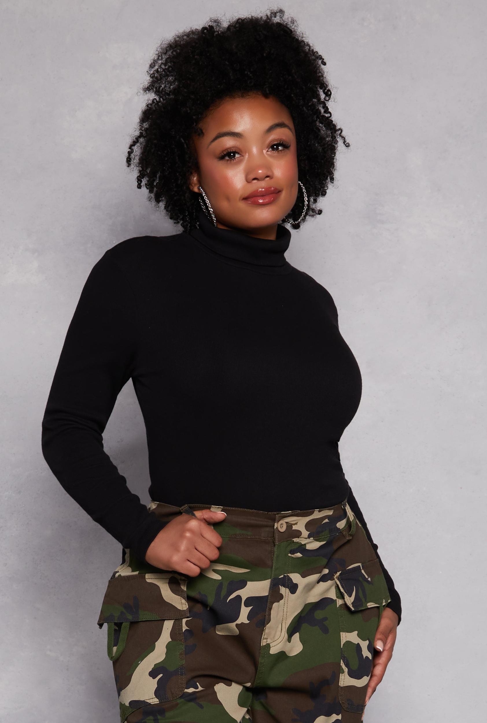 Womens Plus Size Ribbed Knit Long Sleeve Turtleneck Top Product Image