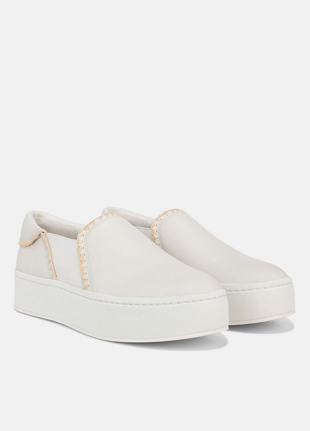 Womens Warren Raffia-Trim Leather Sneaker, White Foam/natural, Size 9.5 Vince Product Image