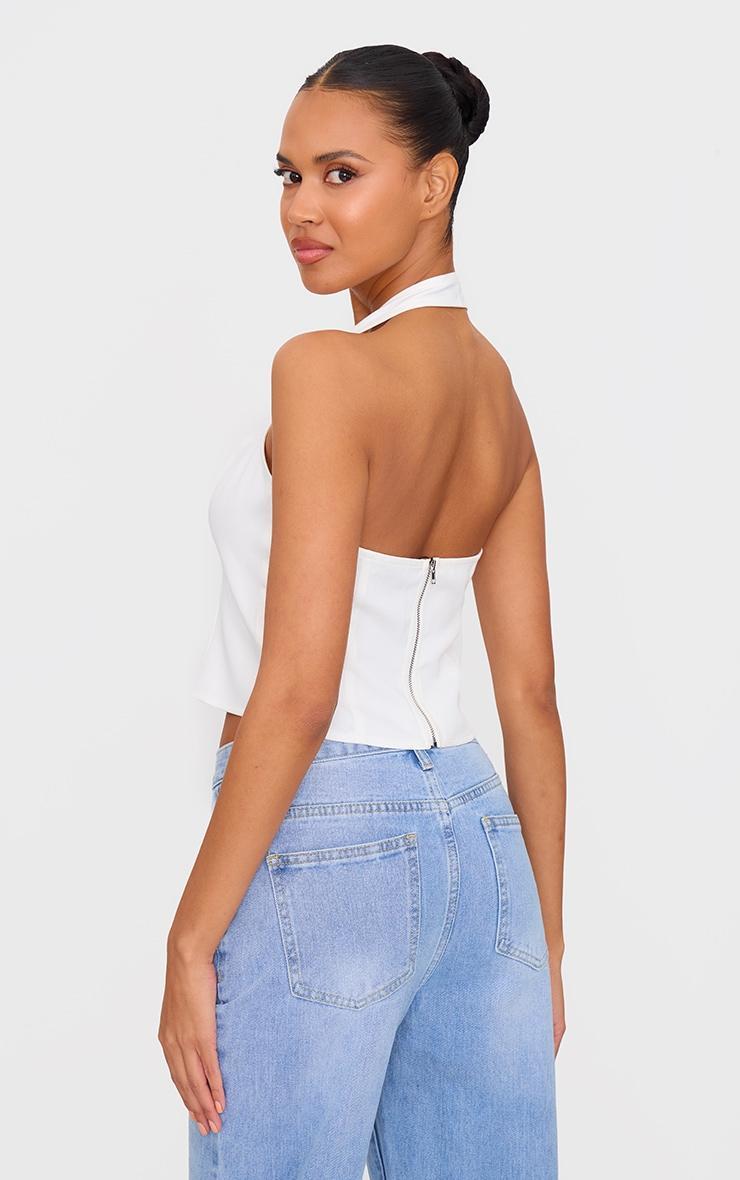 White Diamante Bow Plunge Halterneck Long Top Product Image