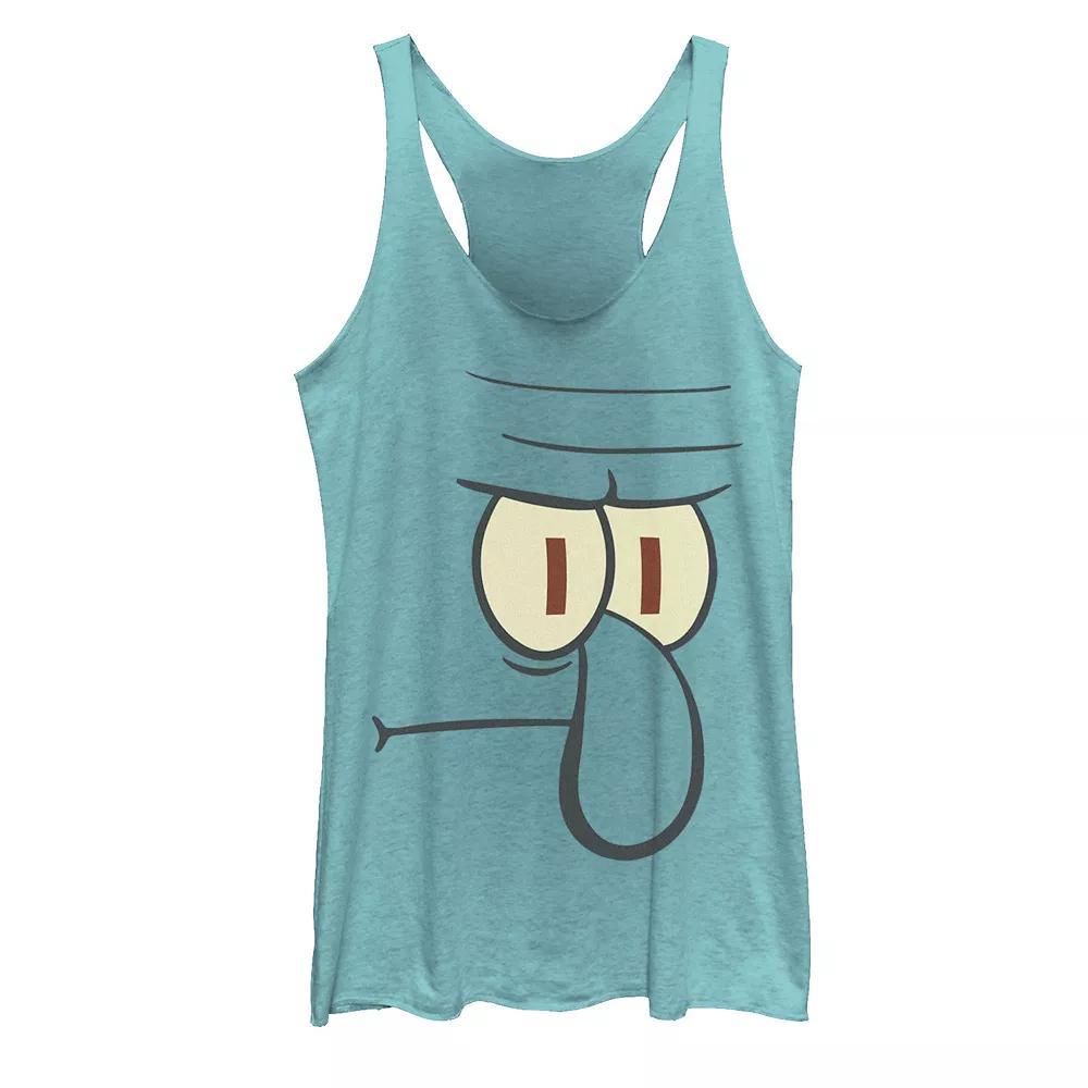 Juniors' SpongeBob SquarePants Squidward Big Face Racerback Graphic Tank Top, Girl's, Size: XS, Tahiti Blue Product Image