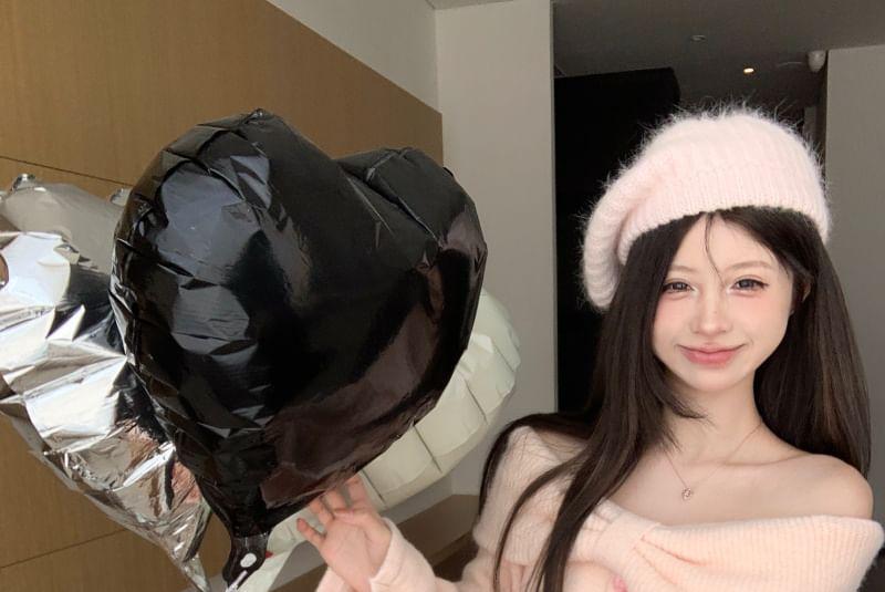 Off-Shoulder Plain Bow Sweater Product Image