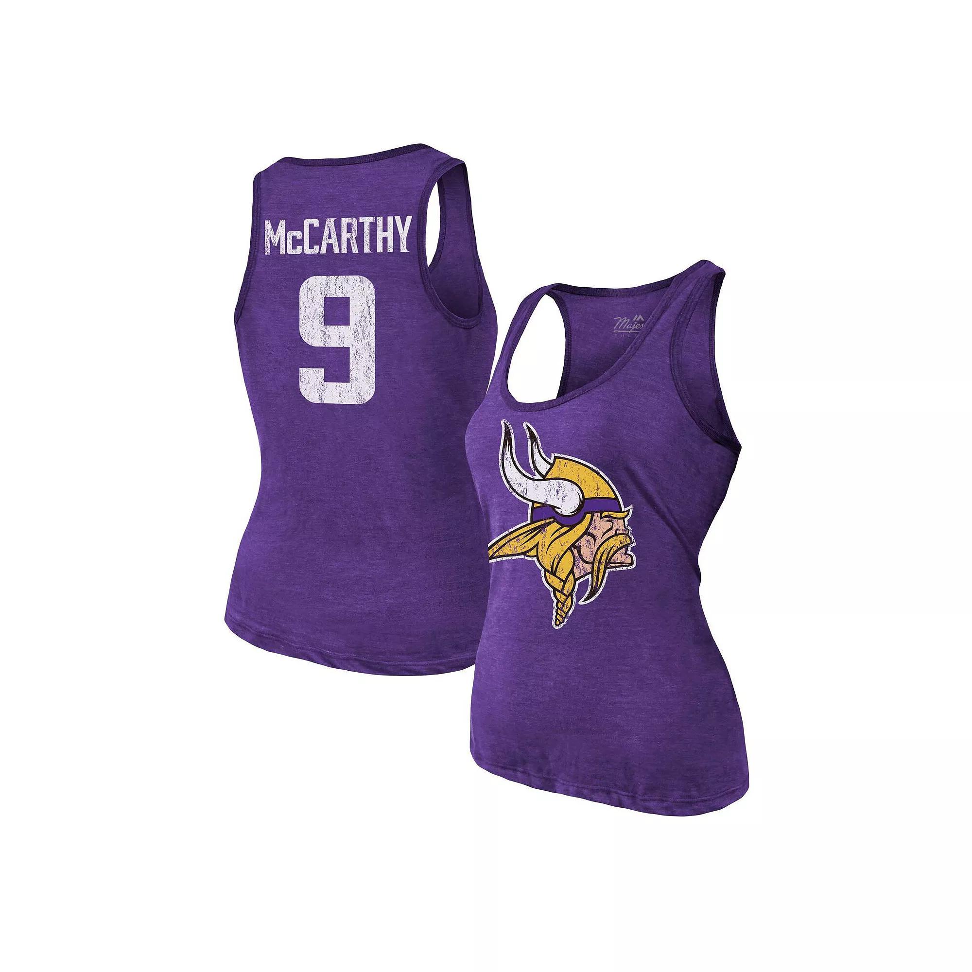 Women's Majestic Threads J.J. McCarthy Purple Minnesota Vikings Name & Number Tri-Blend Scoop Neck Tank Top, Size: XL Product Image