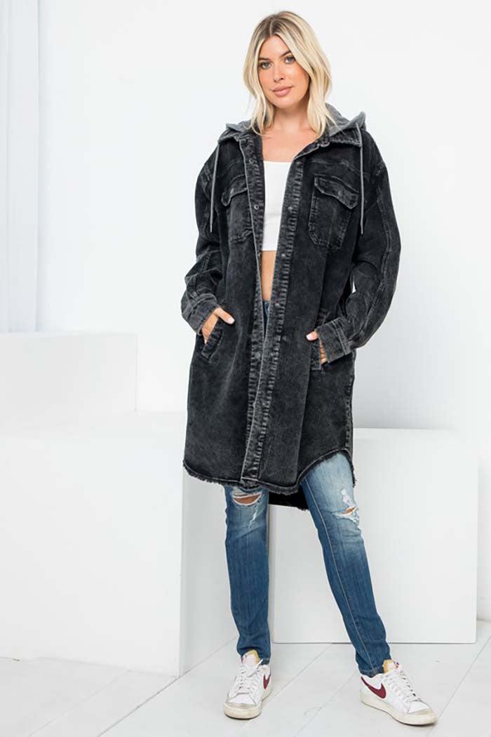 Long Corduroy Hooded Shacket Product Image