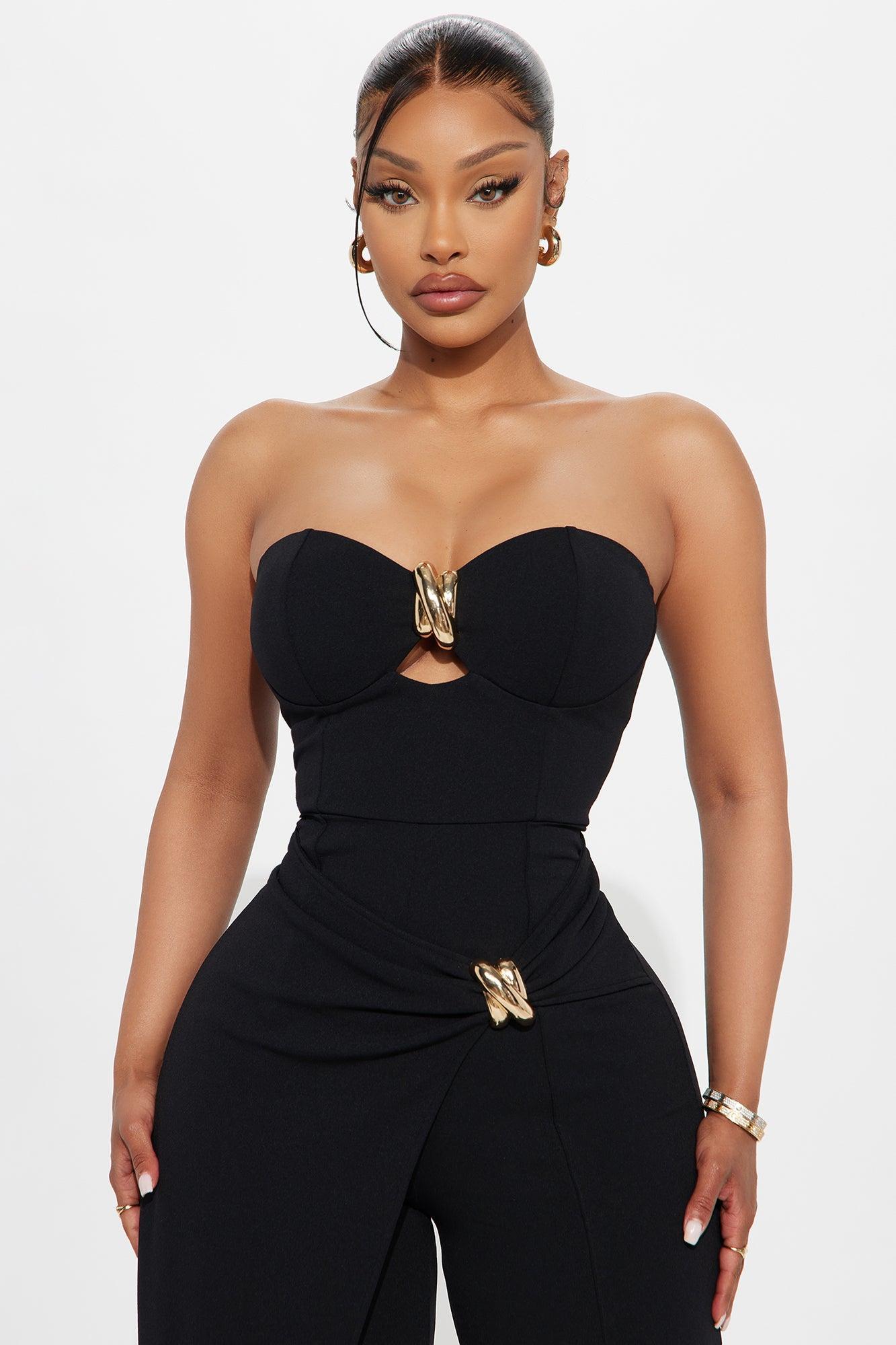 Have It All Draped Strapless Jumpsuit - Black Product Image