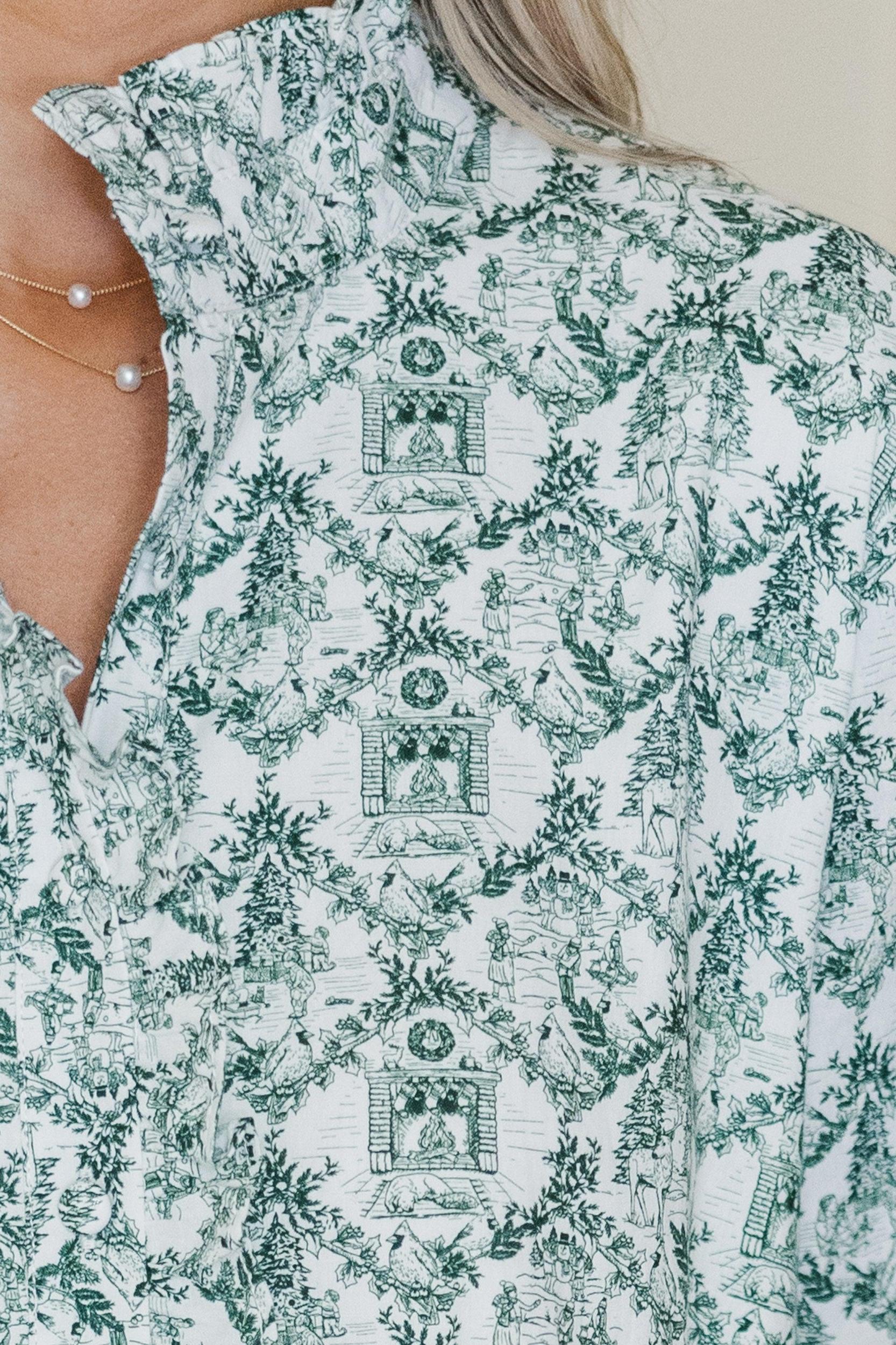 Looking For You Emerald Green Holiday Toile Babydoll Dress Female Product Image