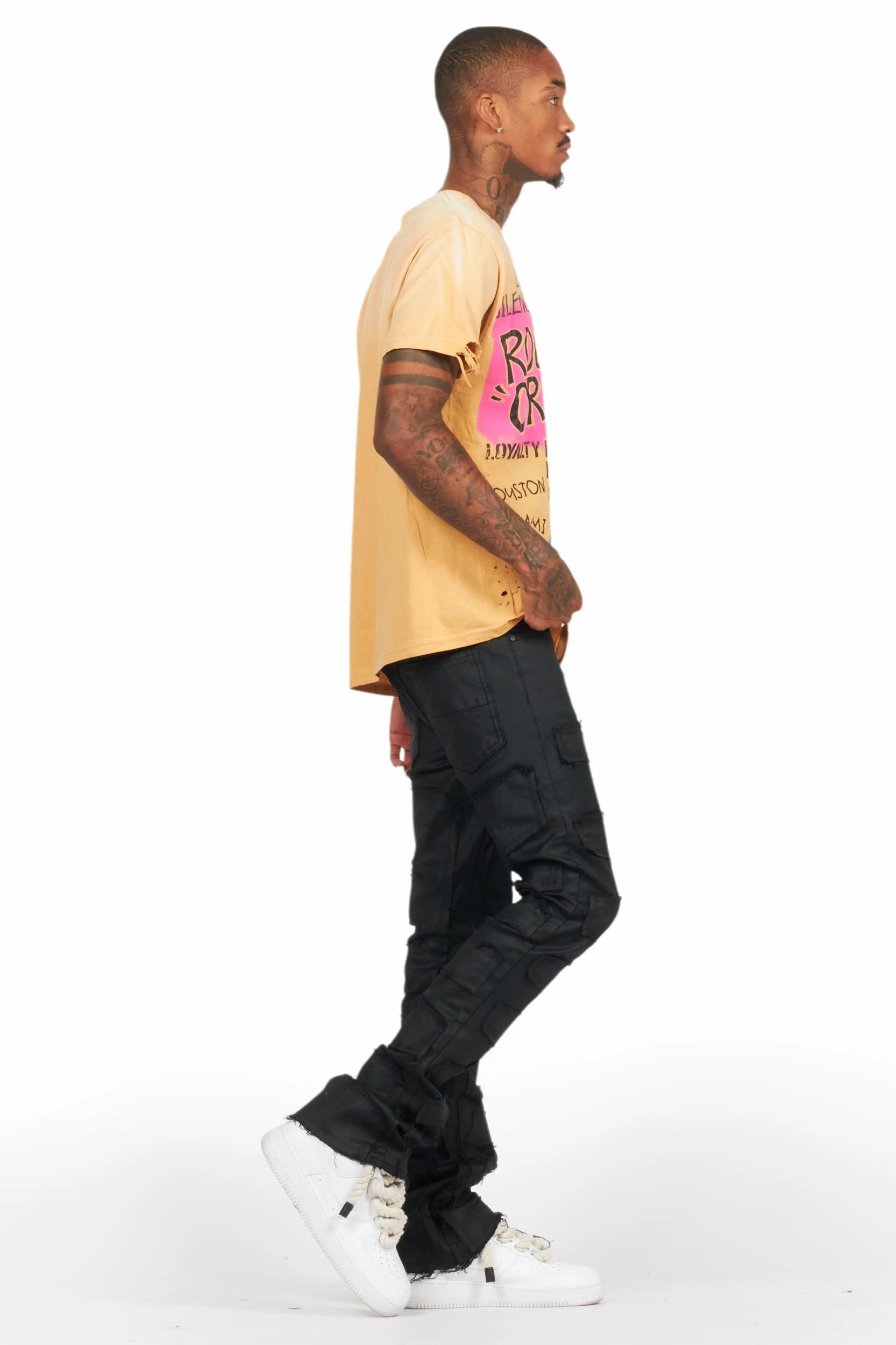 Shake Black Coated Stacked Flare Jean Male Product Image