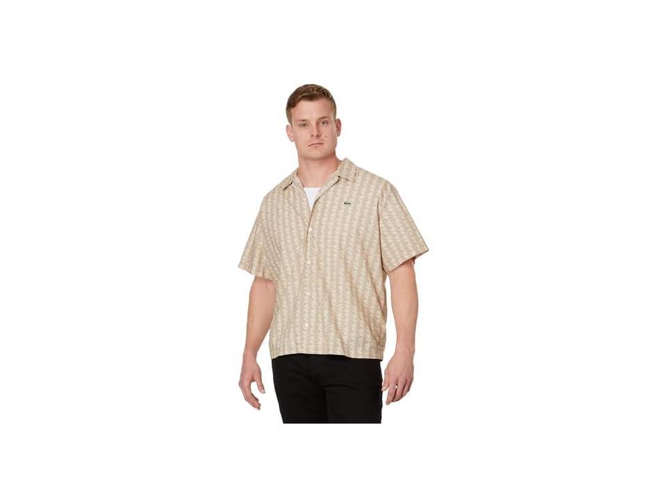 Lacoste Short Sleeve Relaxed Fit Monogram Woven Shirt (Phoenix /Flour) Men's Jacket Product Image