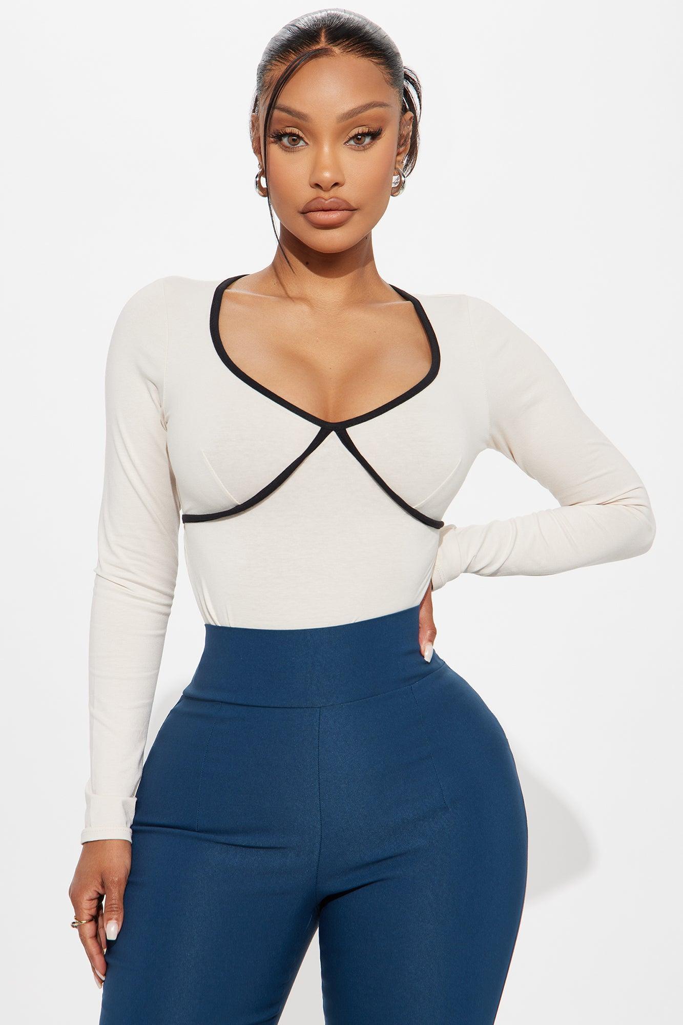 Champagne Dream Long Sleeve Contrast Trim Bodysuit - Cream Product Image