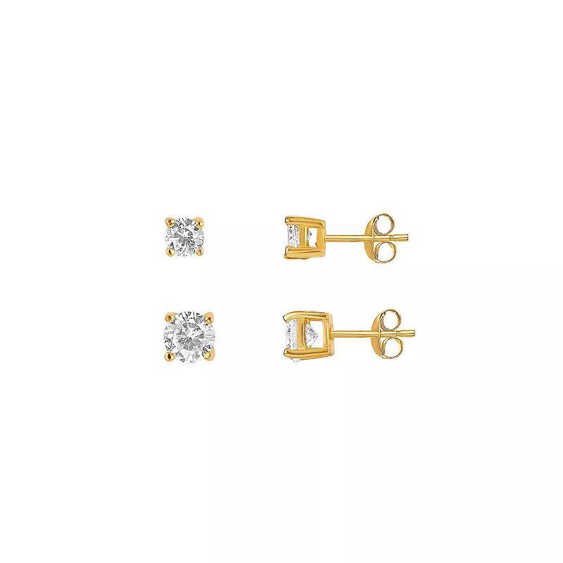 PRIMROSE Sterling Silver Graduated Cubic Zirconia Stud Earring Set, Womens, Gold Over Sterling Product Image