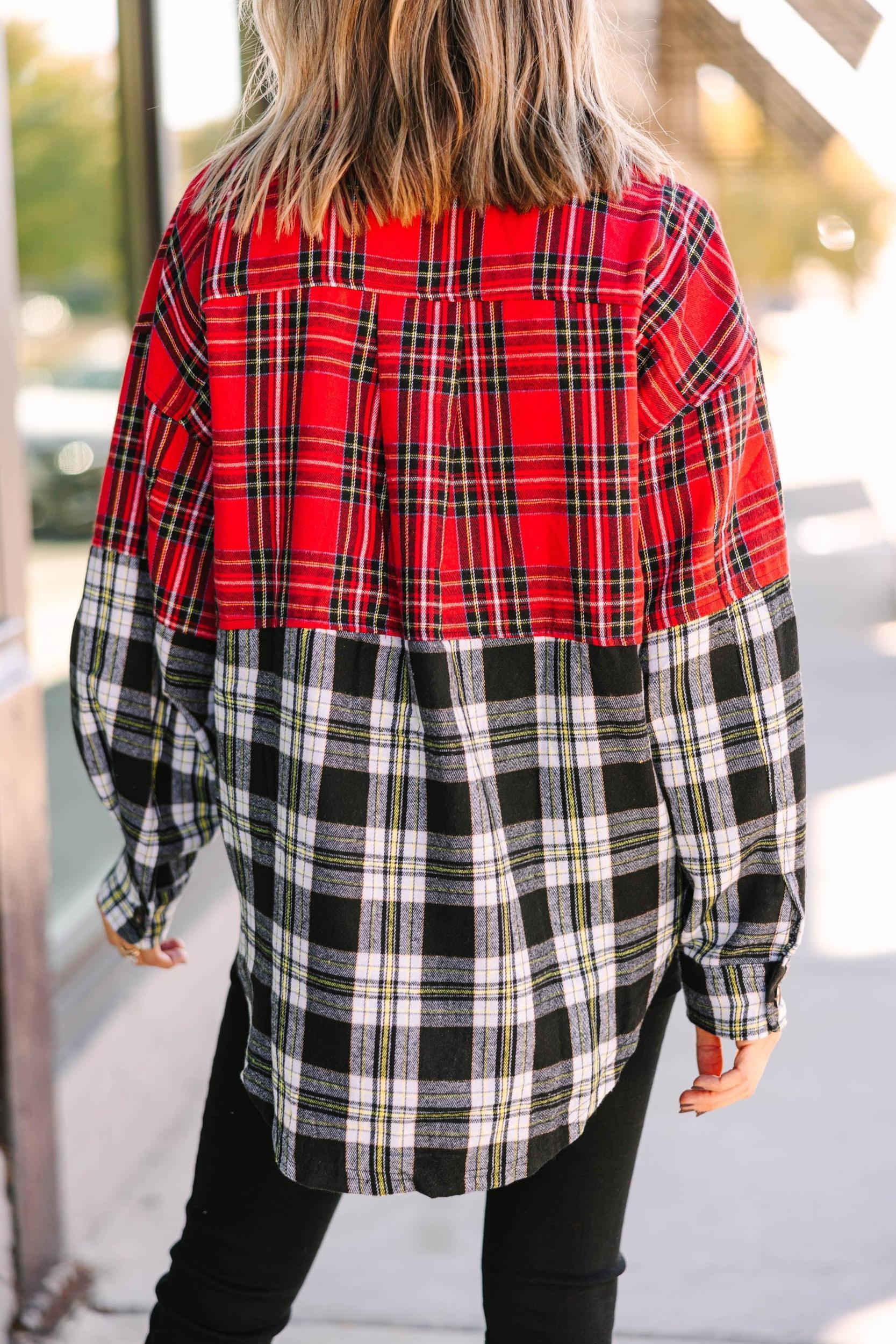 Do It All Red Black Plaid Button Down Top Female Product Image