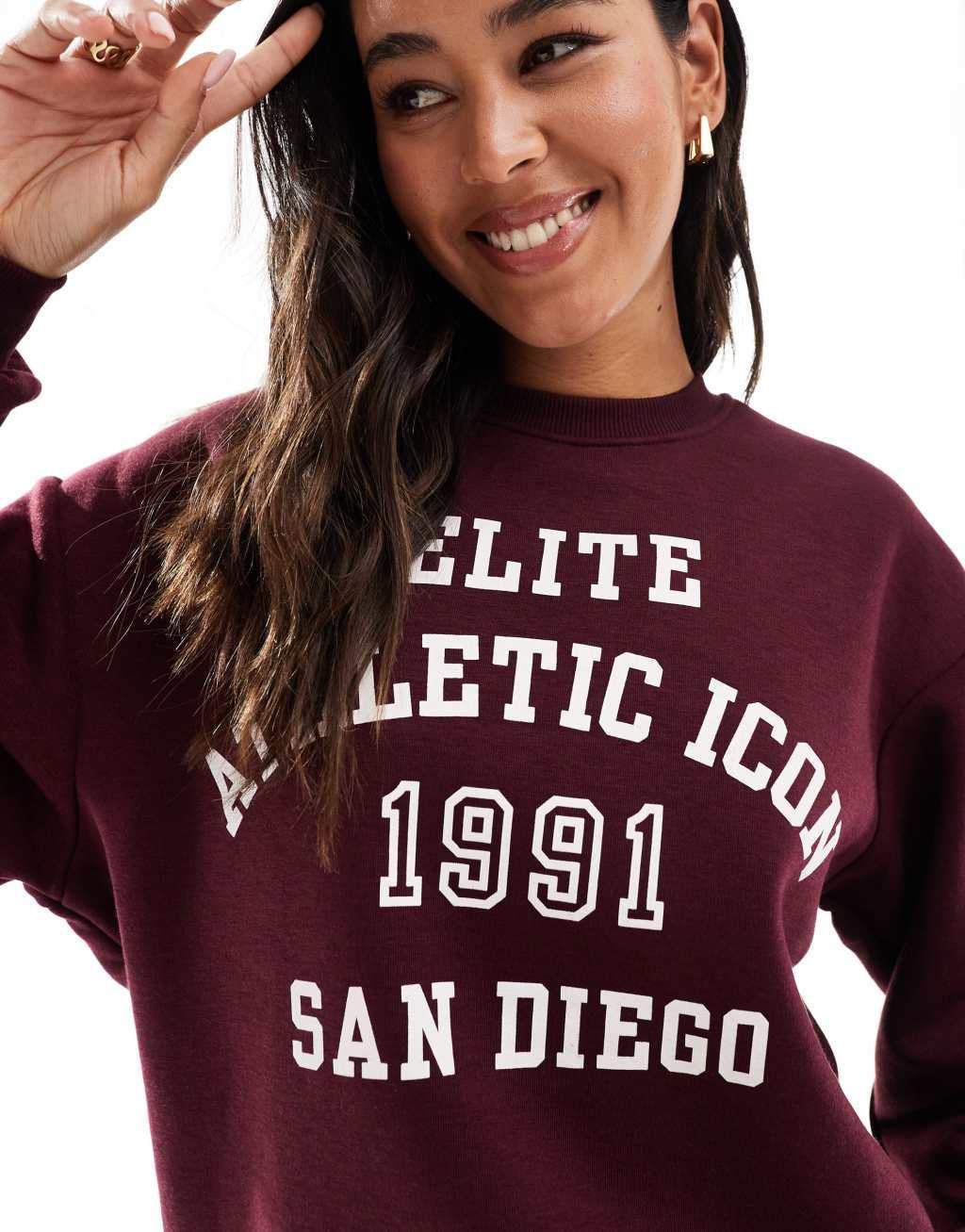 Pull&Bear San Diego graphic sweatshirt in burgundy - part of a set Product Image