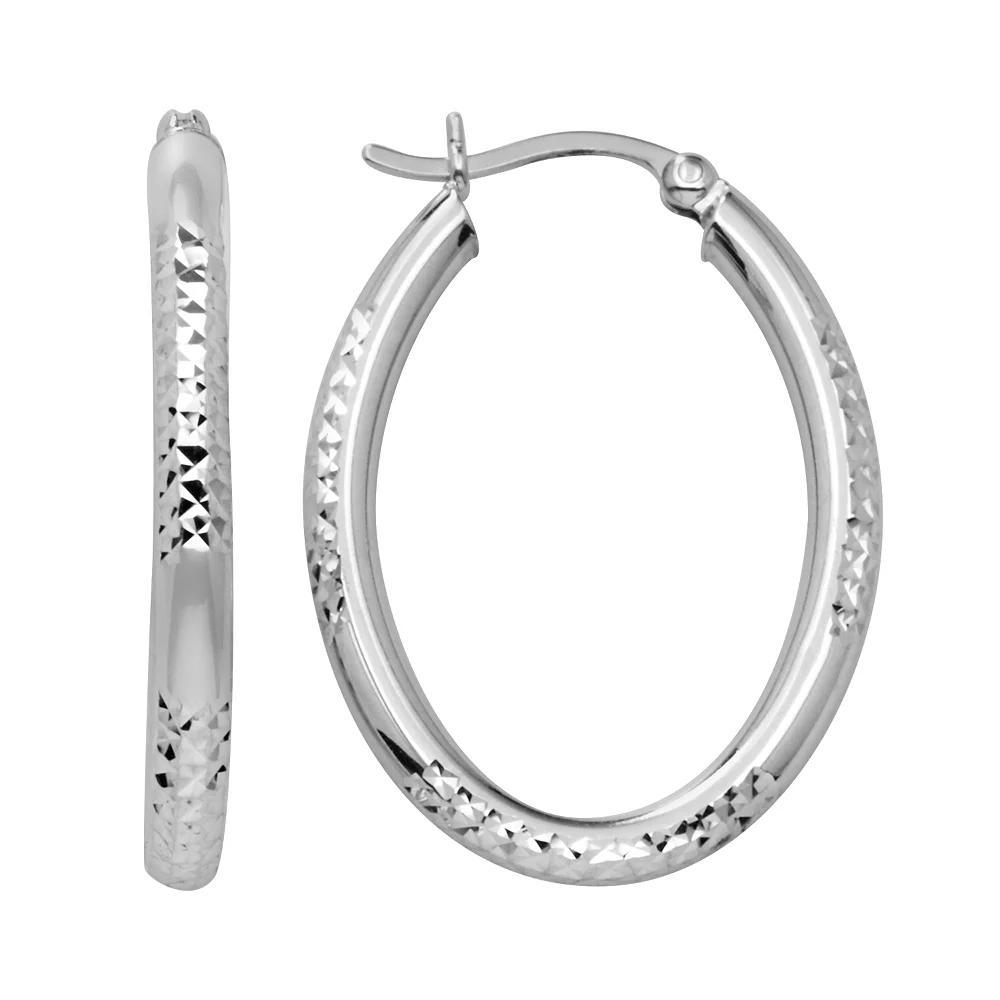 Platinum Over Silver Oval Hoop Earrings, Women's, White Product Image