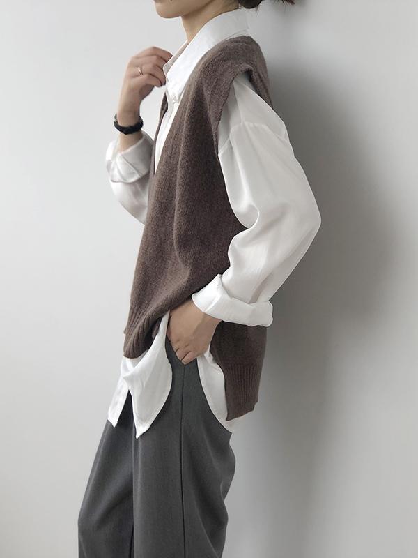 Knitting Irregularity Solid V-Neck Vest Product Image