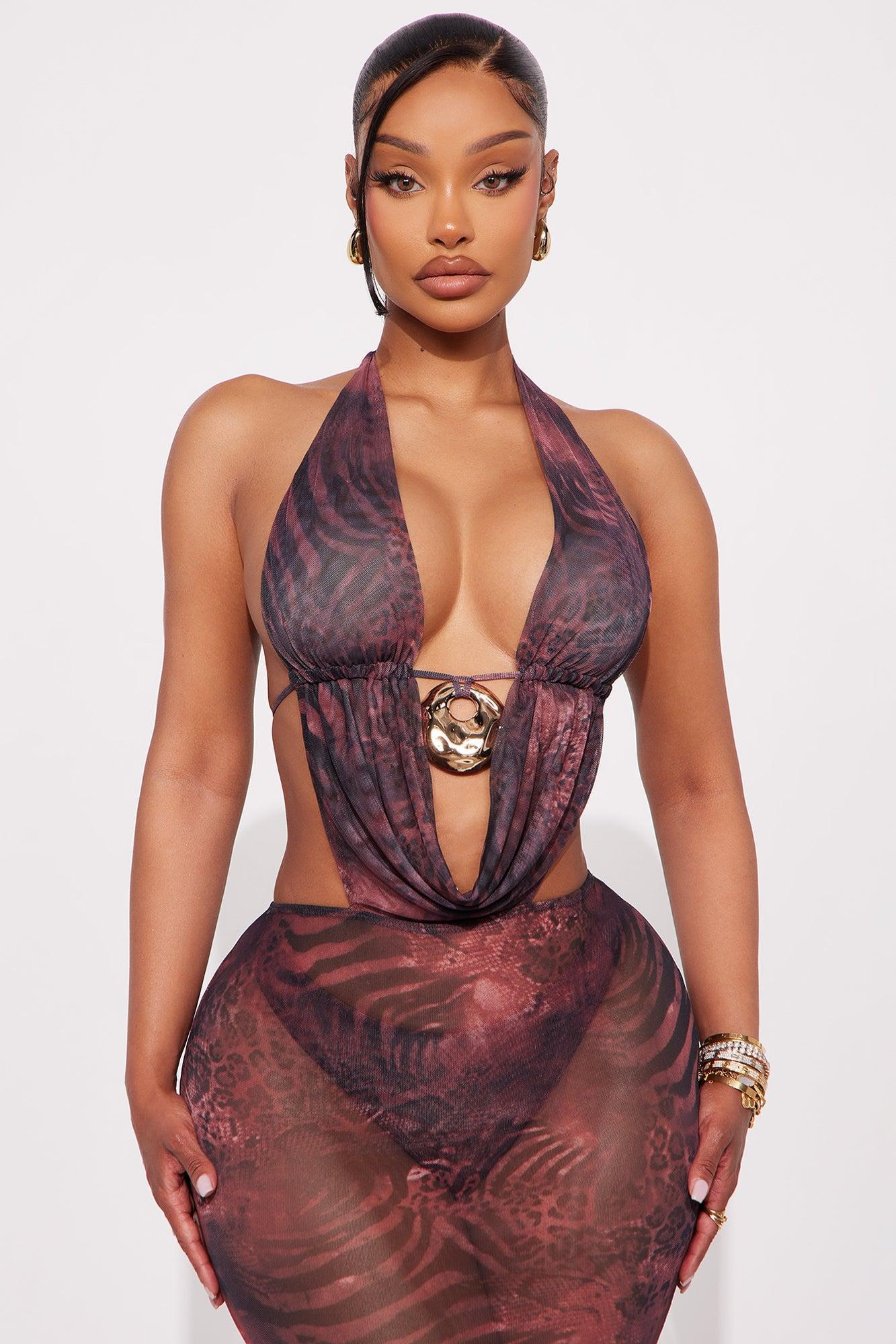 Hottest One Cowl Neck Maxi Dress - Burgundy/combo Female Product Image