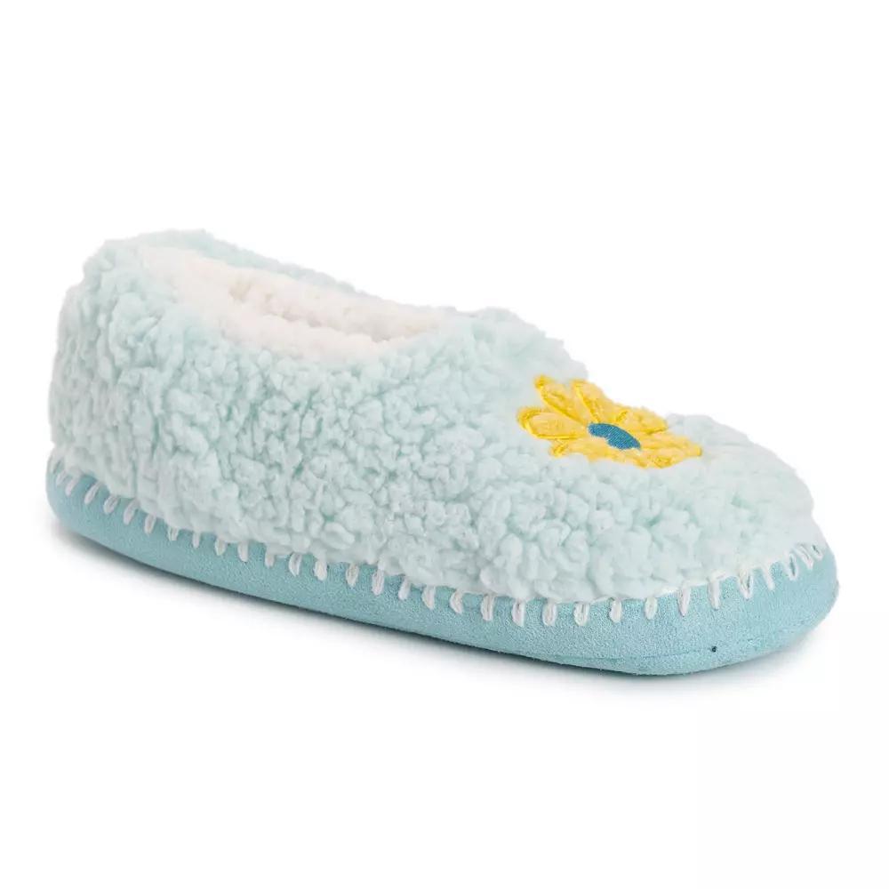 MUK LUKS Sherpa Smiley Womens Ballet Flat Slippers Ivory Pink Blue Product Image