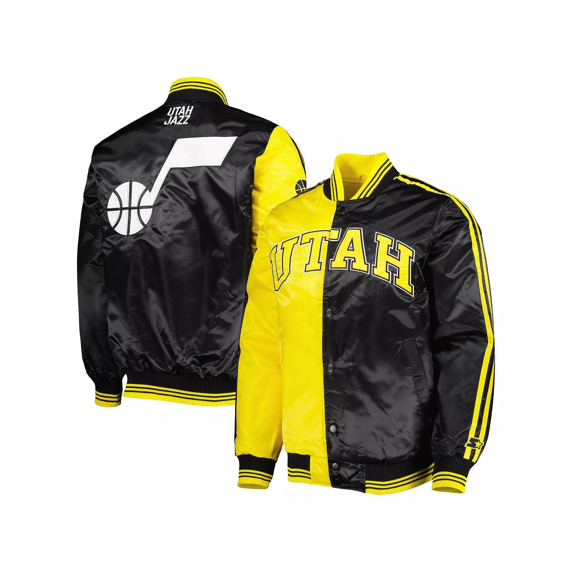 Mens Starter Gold/Black Utah Jazz Fast Break Satin Full-Snap Jacket Product Image
