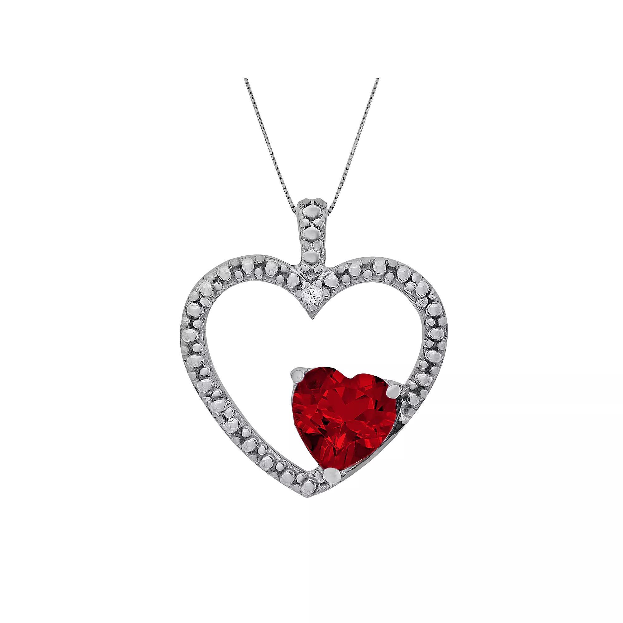 Gemminded Sterling Silver Garnet and Diamond Accent Heart Pendant, Women's, Size: 18", Red Product Image