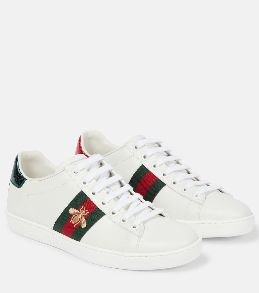 GUCCI Ace Watersnake-trimmed Embroidered Leather Sneakers In White Product Image