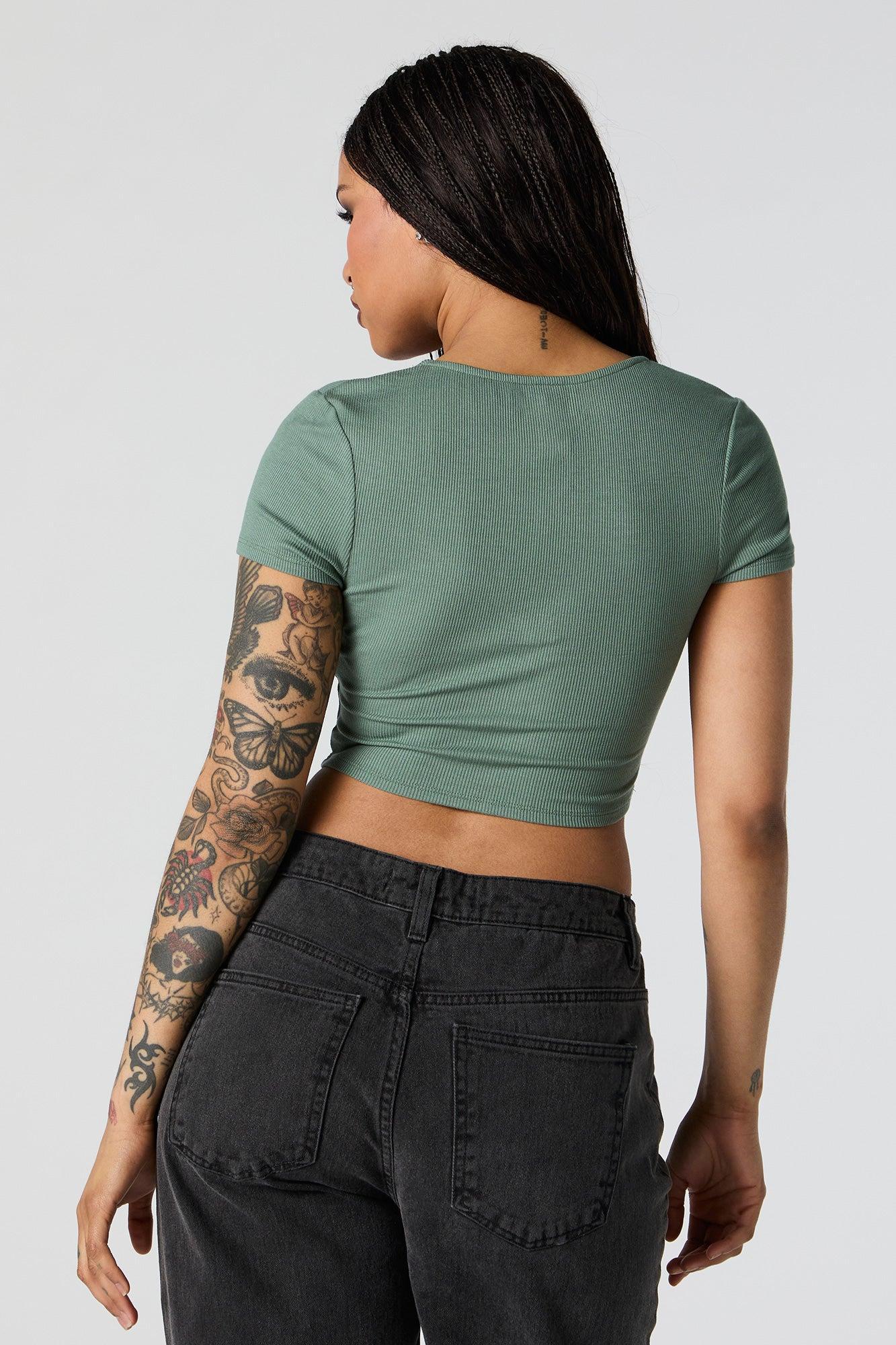Ribbed Corset Short Sleeve Crop Top Female Product Image