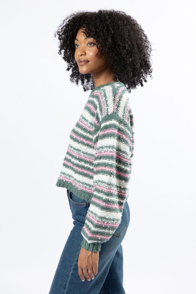 While I'm Away Green Multi Striped Popcorn Sweater FINAL SALE Product Image