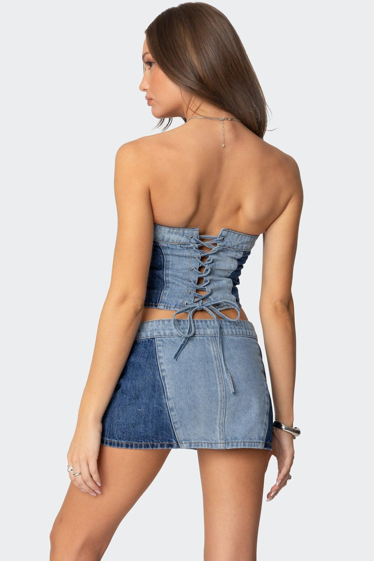 Reni Contrast Denim Zip Up Corset Product Image