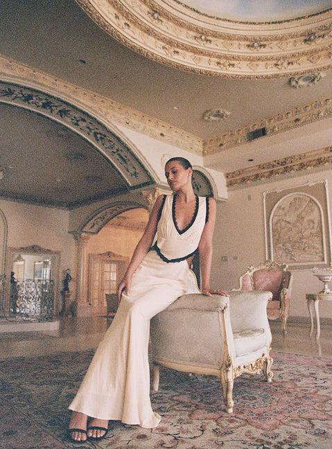 Keila Lace Trim Maxi Dress Cream / Black Product Image