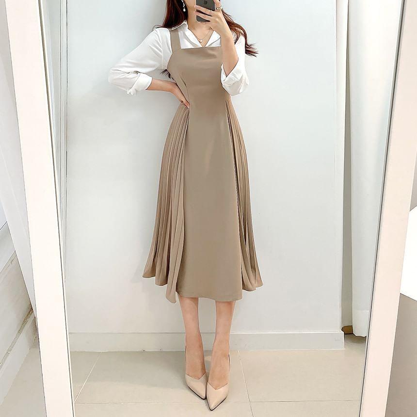 Mini Shirtdress / Pleated Midi A-Line Empire Waist Overall Dress Product Image