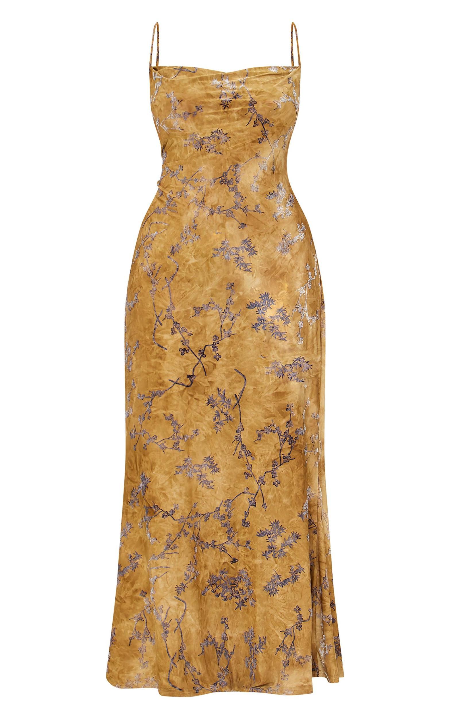Plus Green Devore Cowl Neck Lace Up Back Maxi Dress Product Image