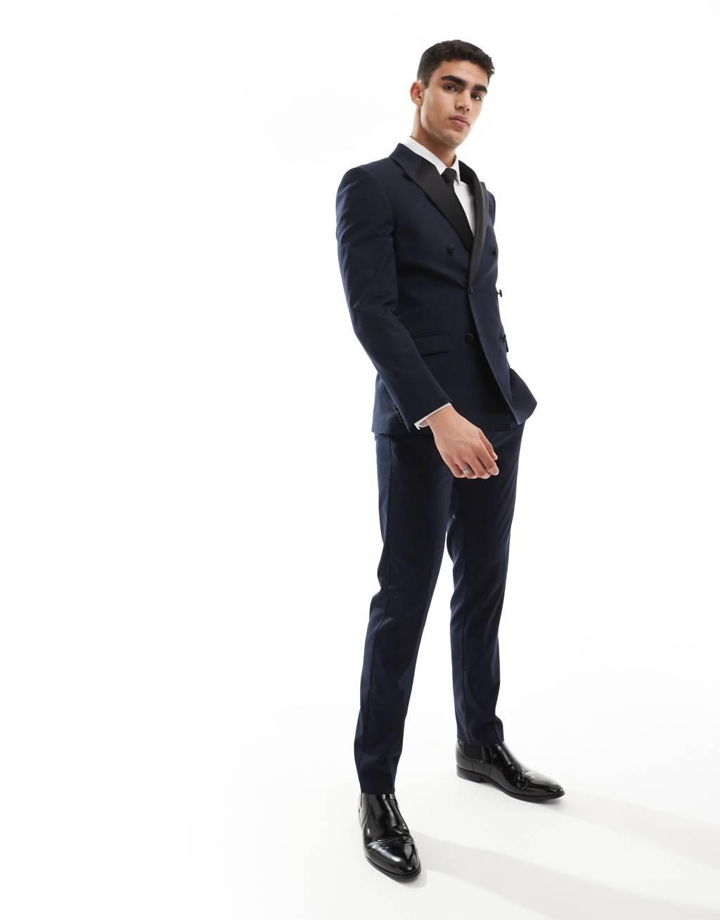 ASOS DESIGN double breasted skinny suit jacket in navy Product Image