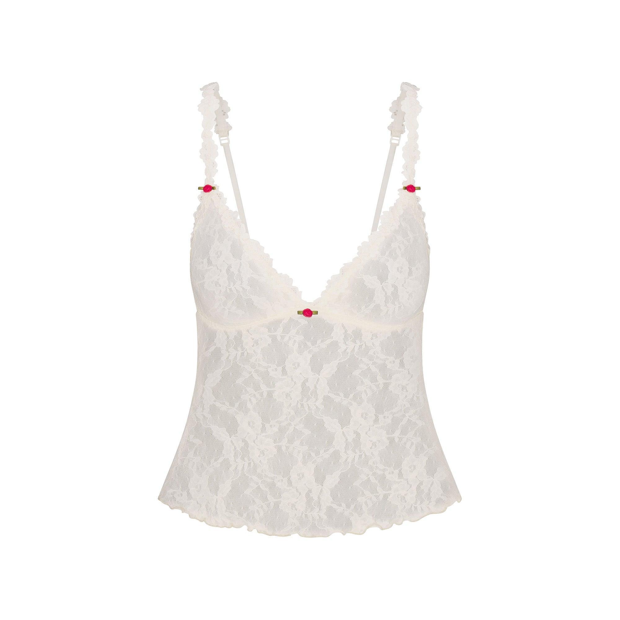 STRETCH LACE TRIANGLE CAMI AND SHORT SET | ECRU Product Image