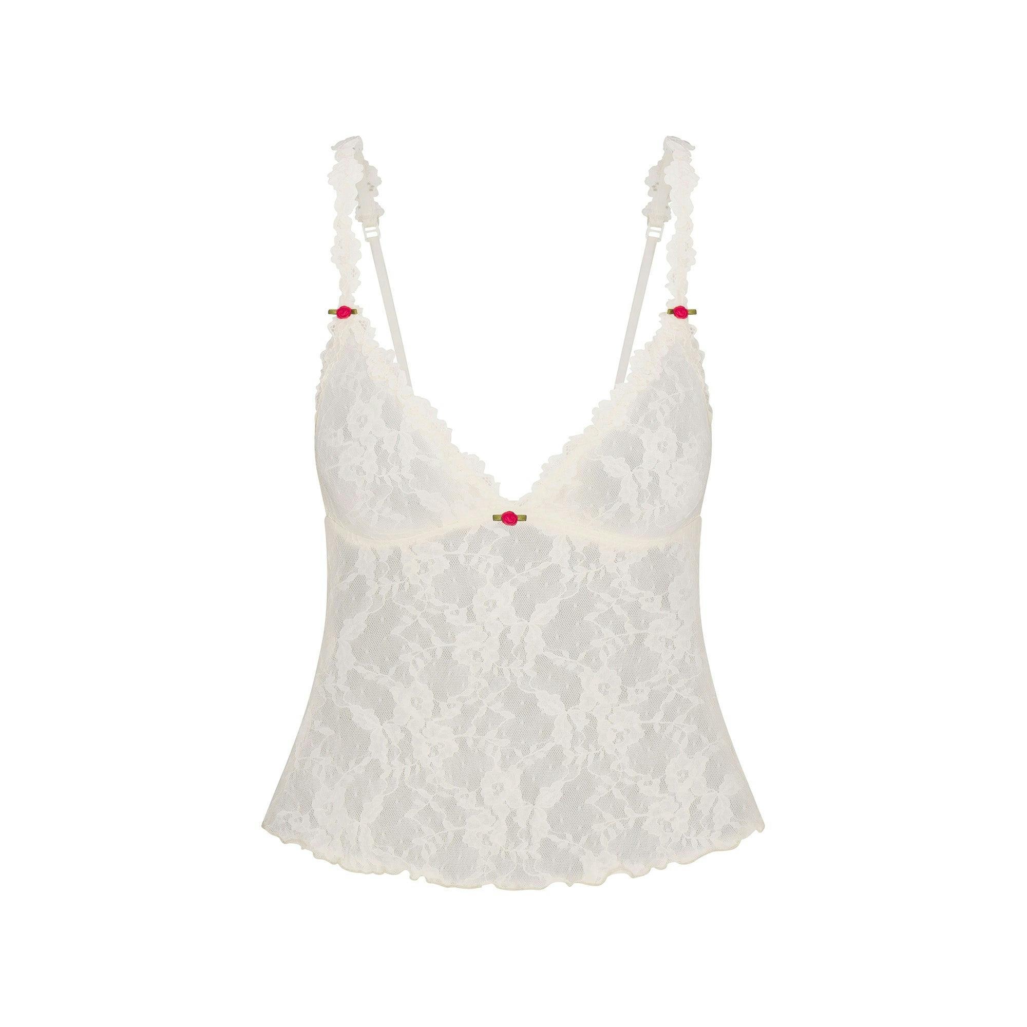 STRETCH LACE TRIANGLE CAMI AND SHORT SET | ECRU Product Image