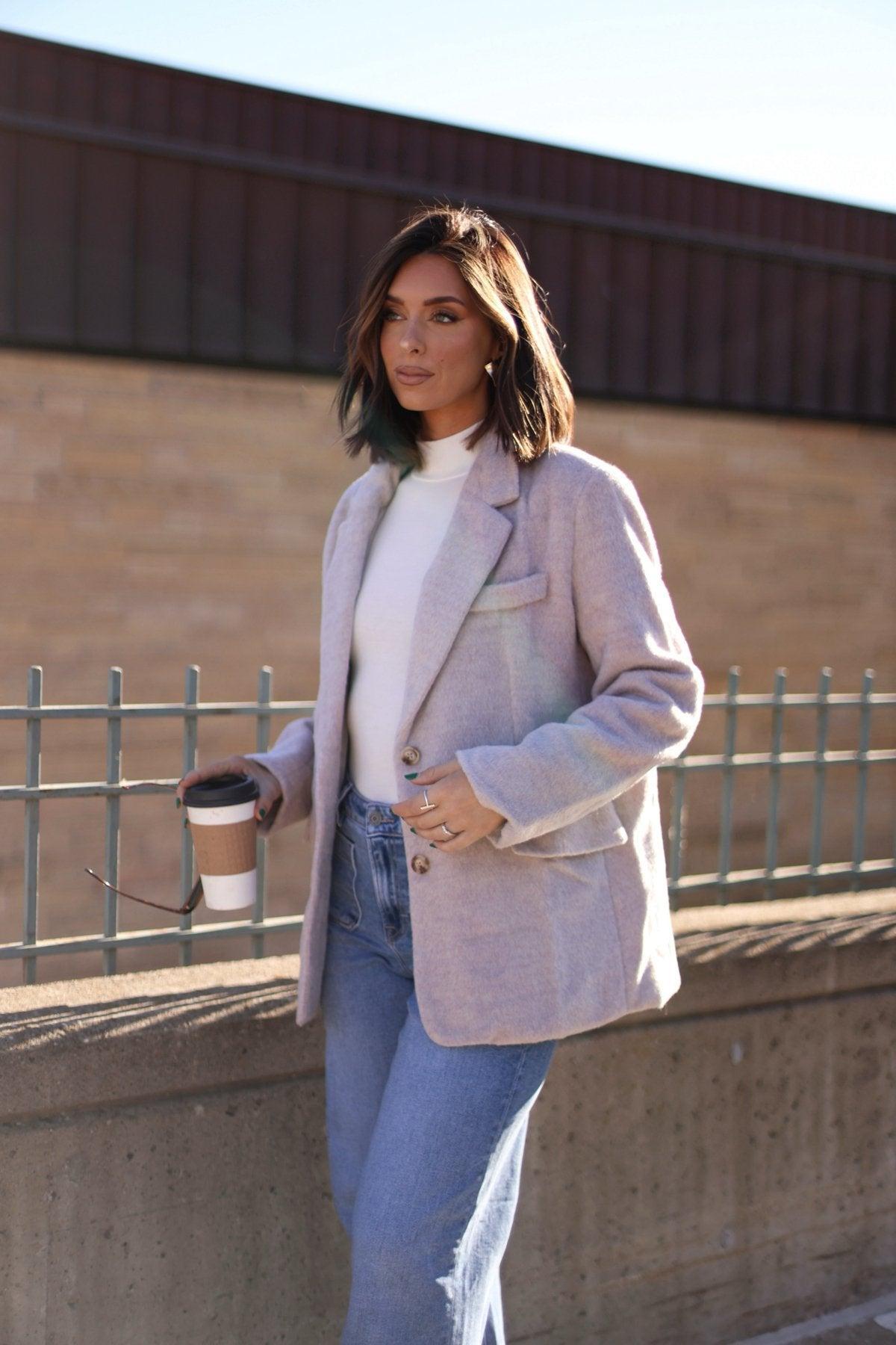 Taupe Single Breasted Winter Blazer - FINAL SALE Product Image