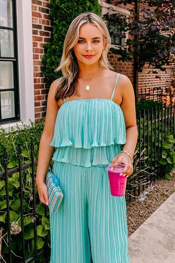 Visiting Italy Pleated Top In Aqua Product Image