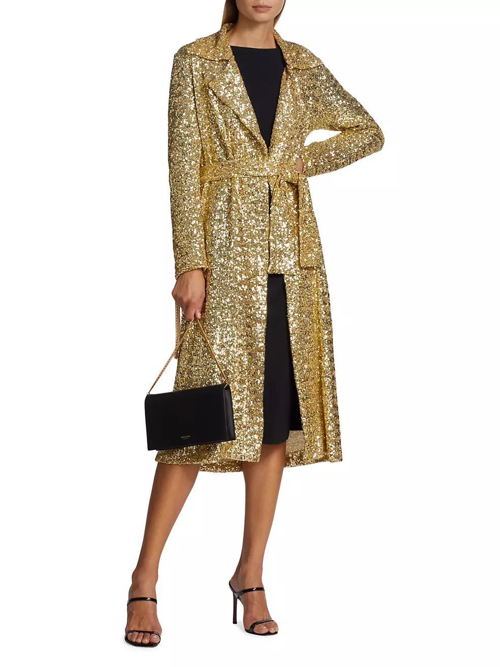 Saveria Long Sequin Wrap Coat Product Image