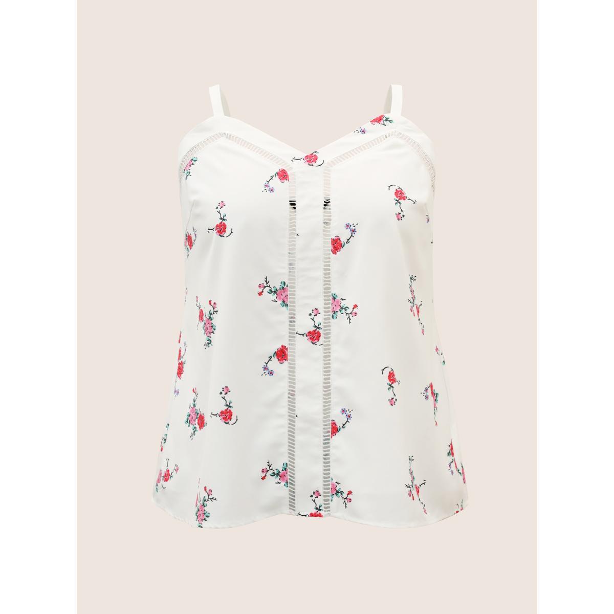 Plus Size Floral Print Patchwork Cut Out Cami Top Women Originalwhite Elegant Contrast Non Everyday Tank Tops Camis BloomChic 22-24/3X Product Image