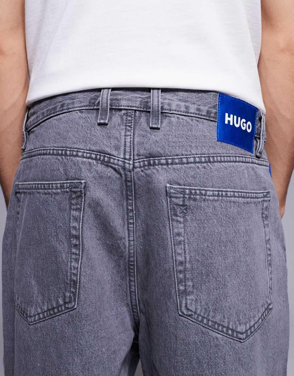 HUGO Blue Mason baggy fit jeans in gray with front seam Product Image