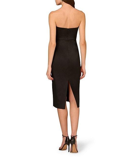 Aidan Mattox Stretch Mikado Strapless Sleeveless Taffeta Bow Drape Midi Sheath Dress Product Image