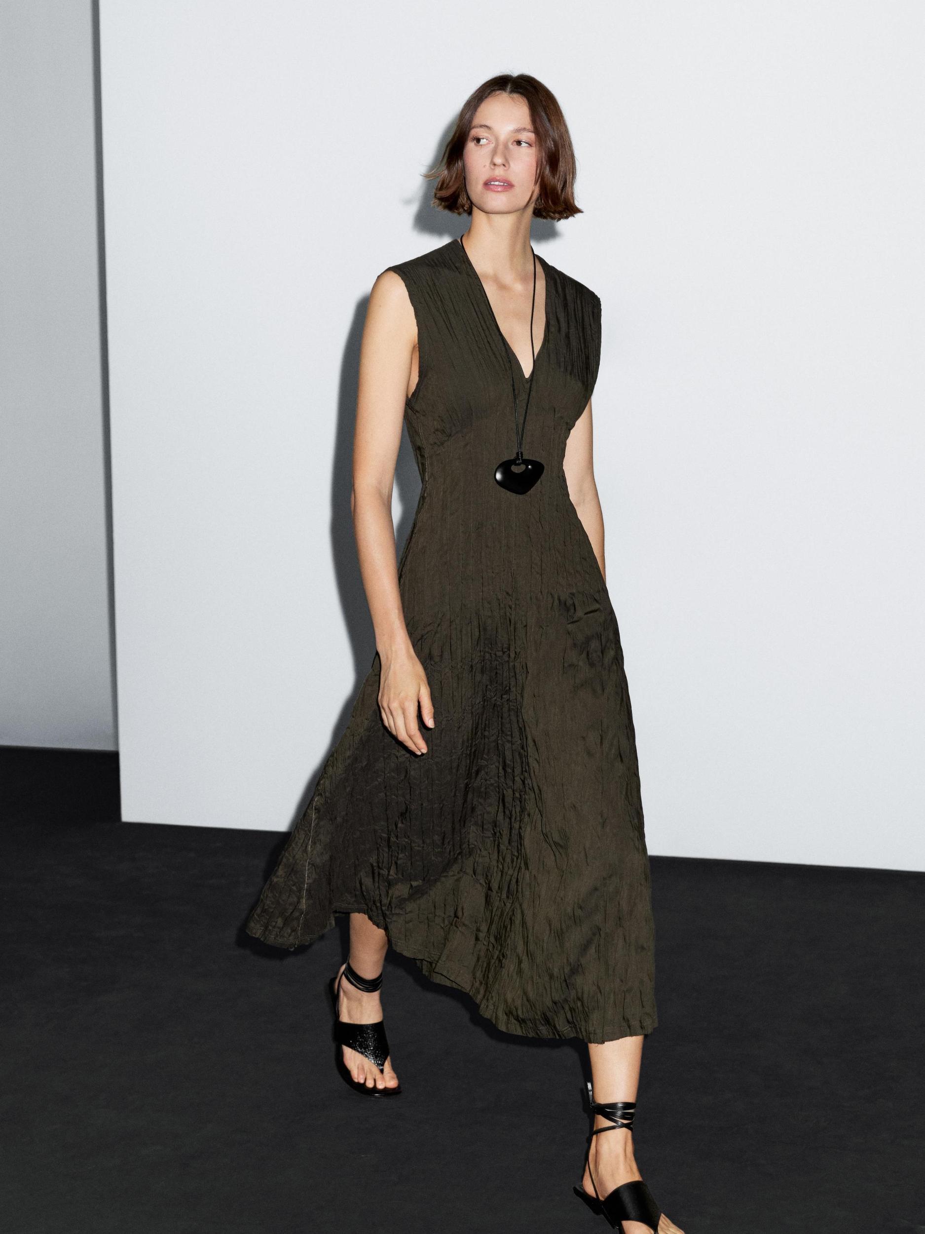 Creased-effect long pleated dress Product Image