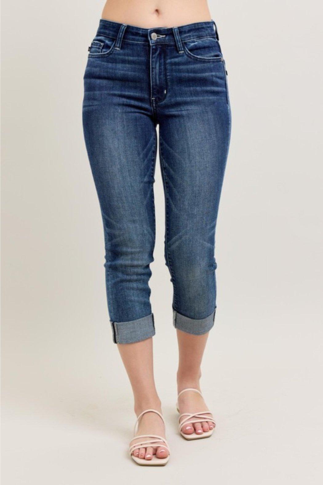 Dark Wash Cuffed Capri Product Image