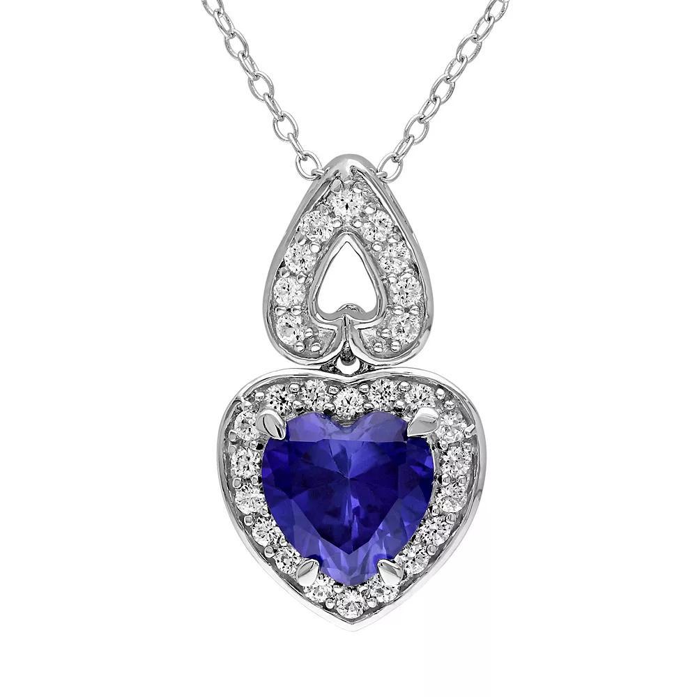Stella Grace Lab-Created Blue & White Sapphire Sterling Silver Heart Pendant Necklace, Women's, Size: 18" Product Image
