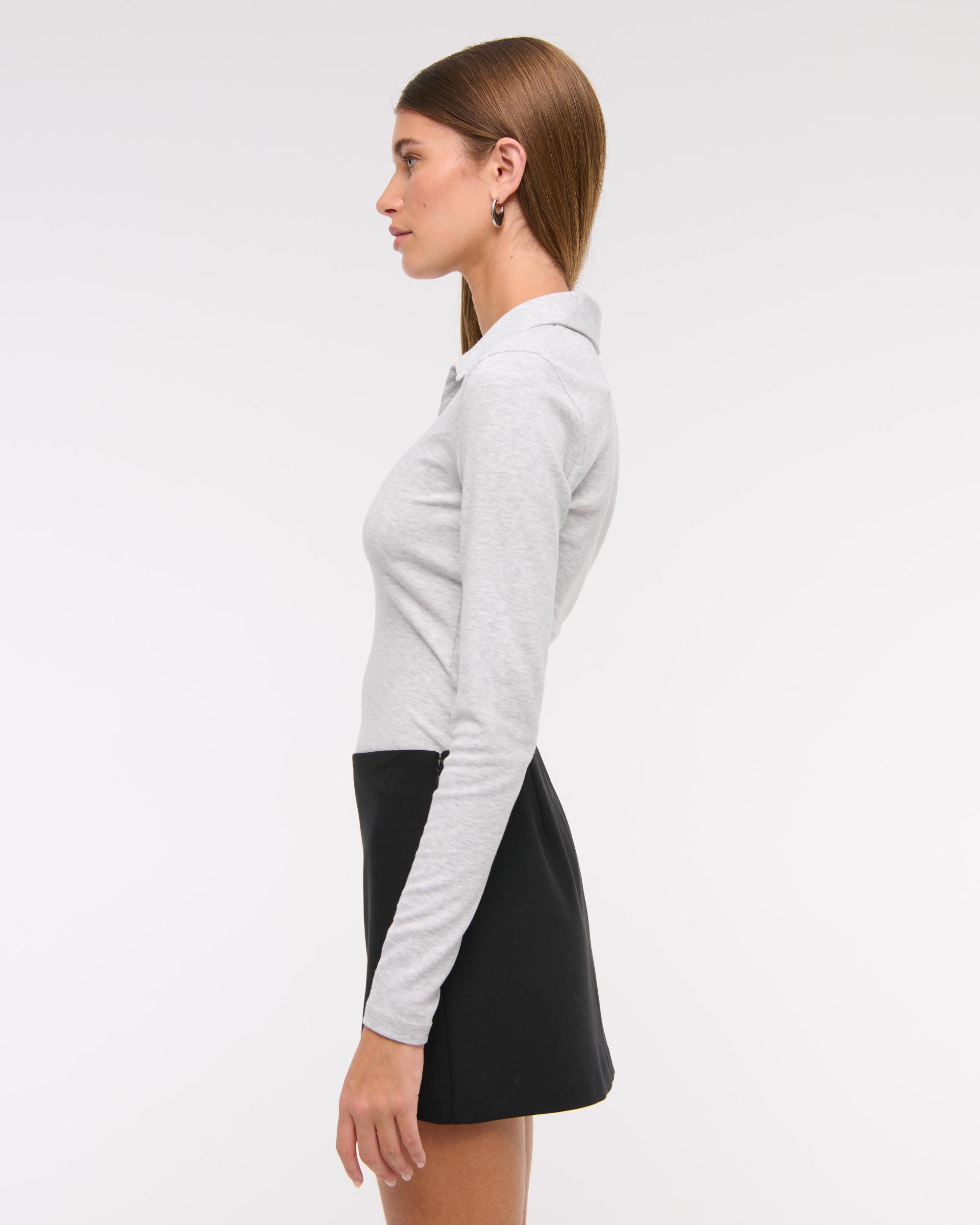 Long-Sleeve V-Neck Collared Top Product Image
