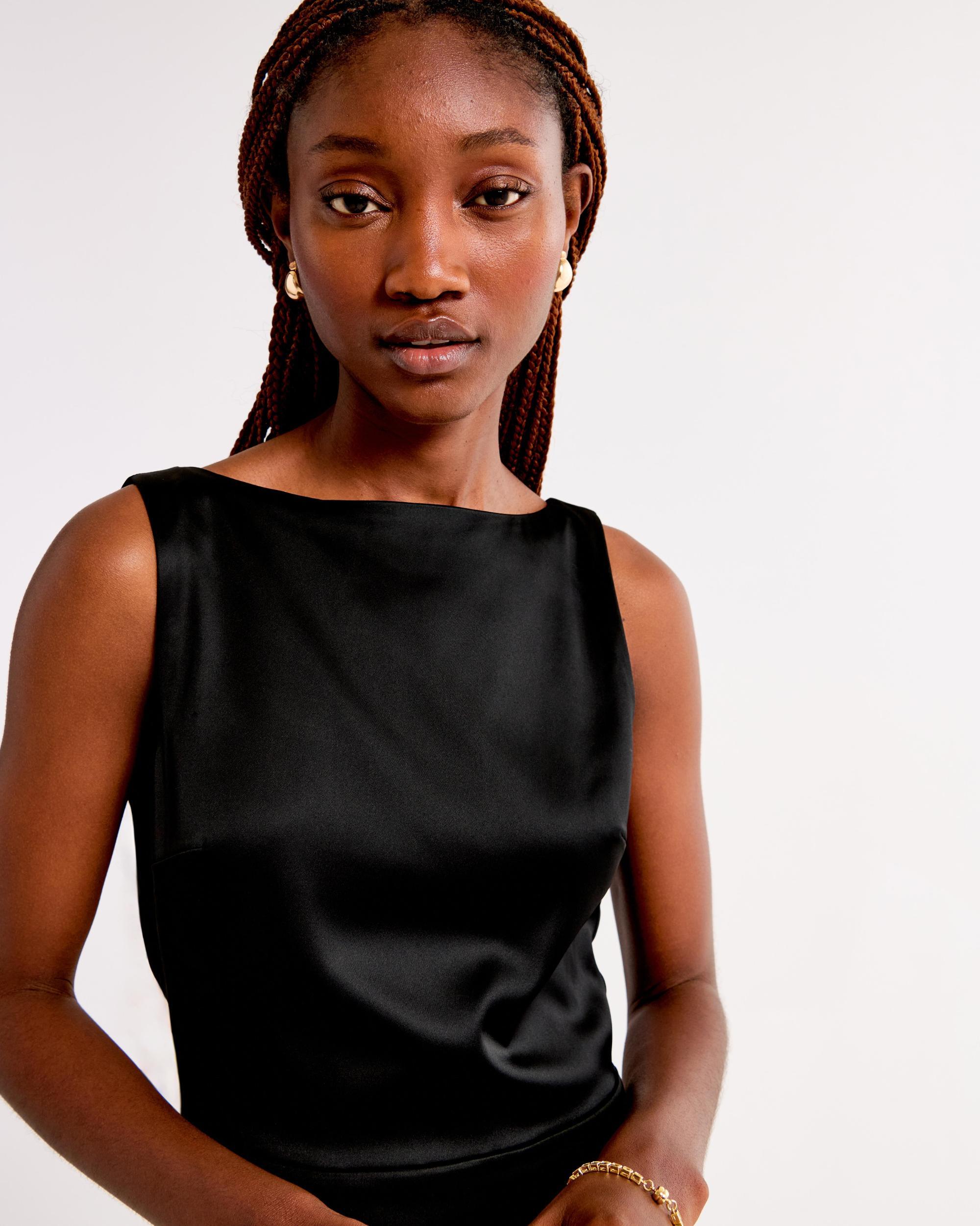 High-Neck Satin Sculpt Midi Dress Product Image