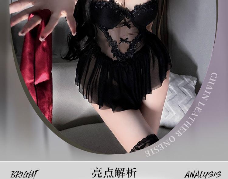 Bow Mesh Teddy / Stockings / Bow Garter / Set Product Image