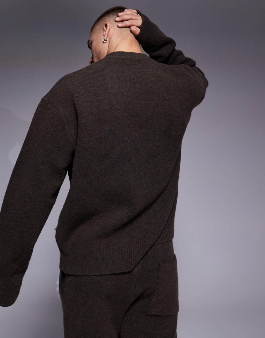 The Couture Club fluffy knit emblem sweater in brown - part of a set Product Image