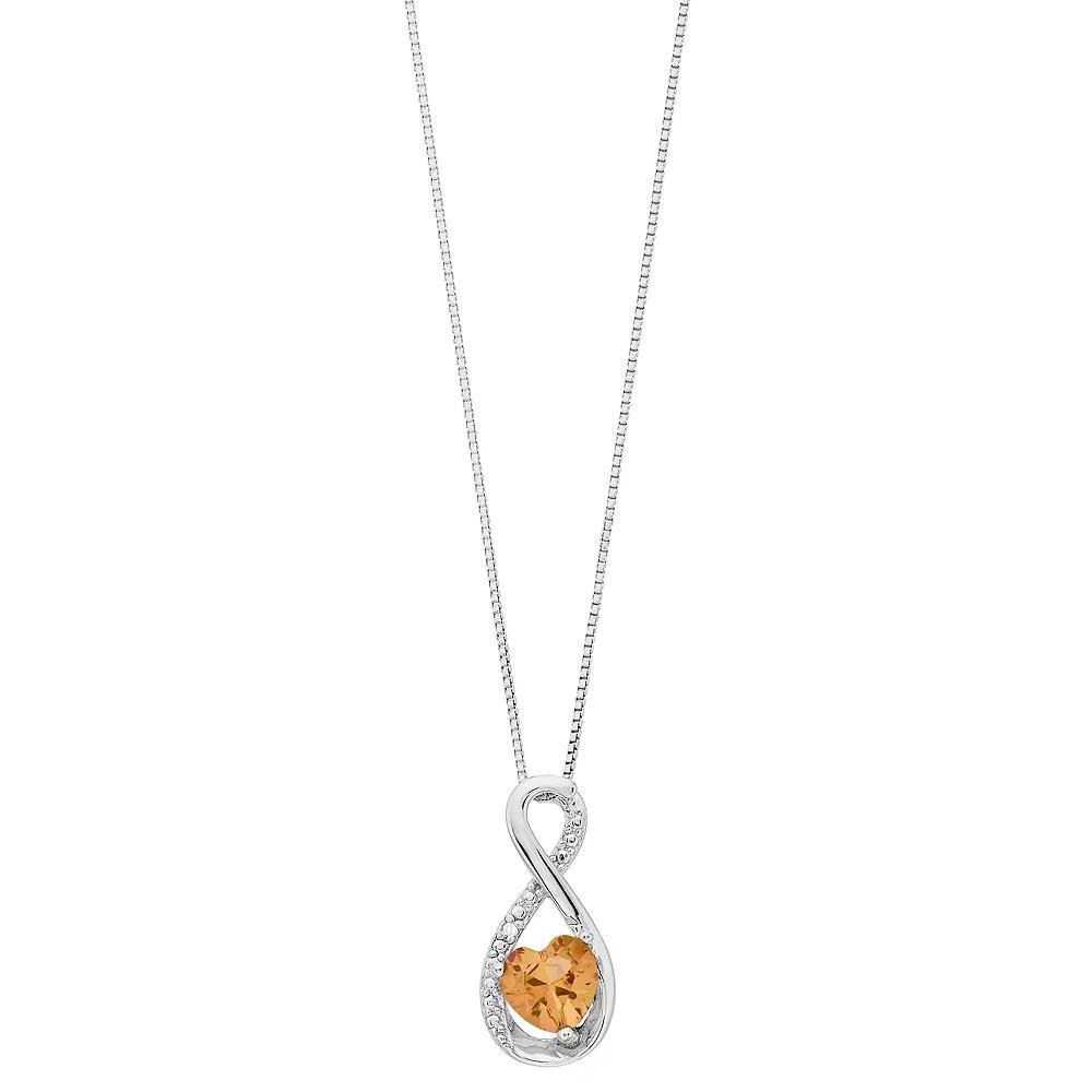 Gemminded Sterling Silver Gemstone Heart Infinity Pendant Necklace, Women's, Size: 18", Citrine Product Image