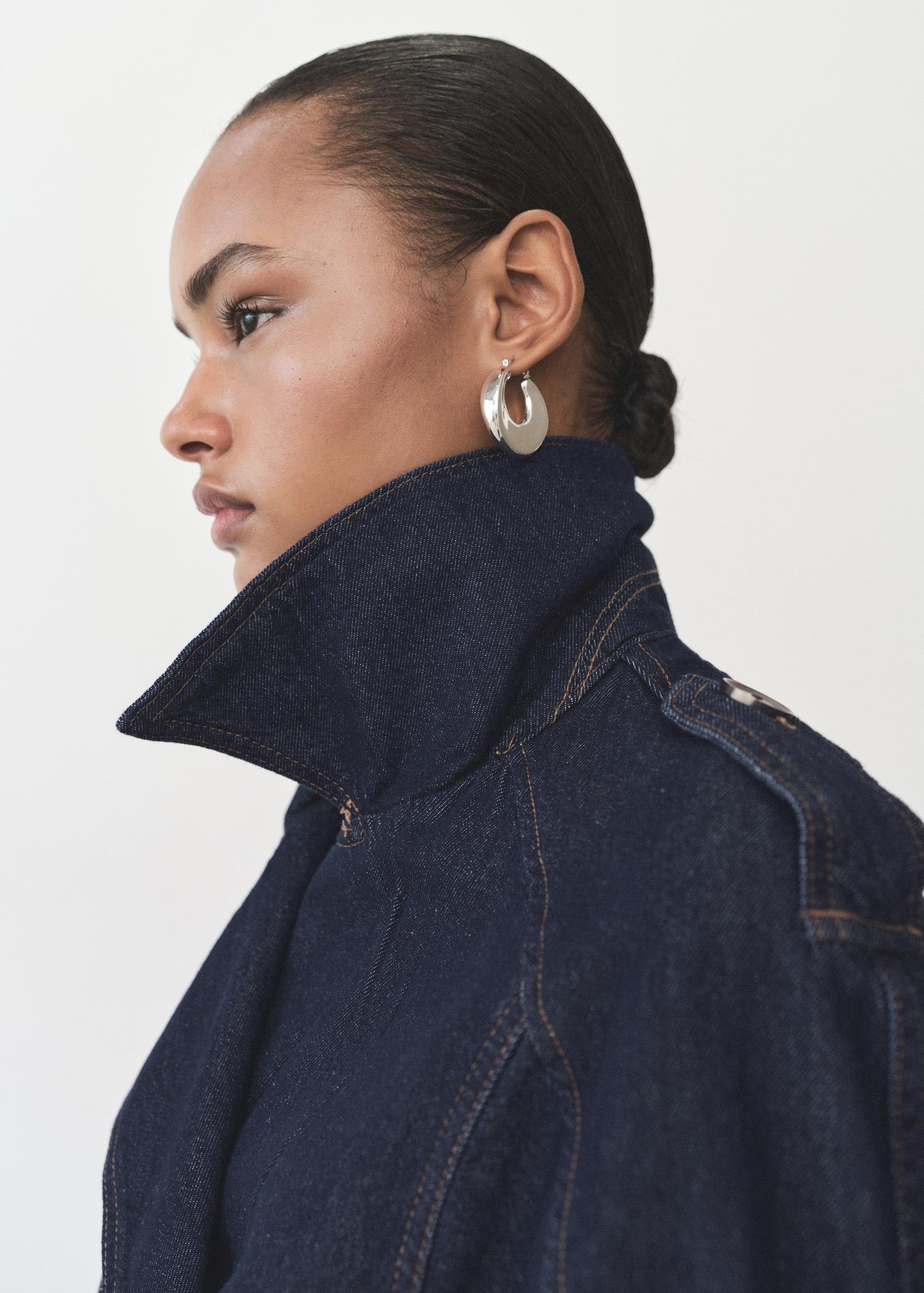 Short denim trench coat with belt - Women | MANGO USA Product Image