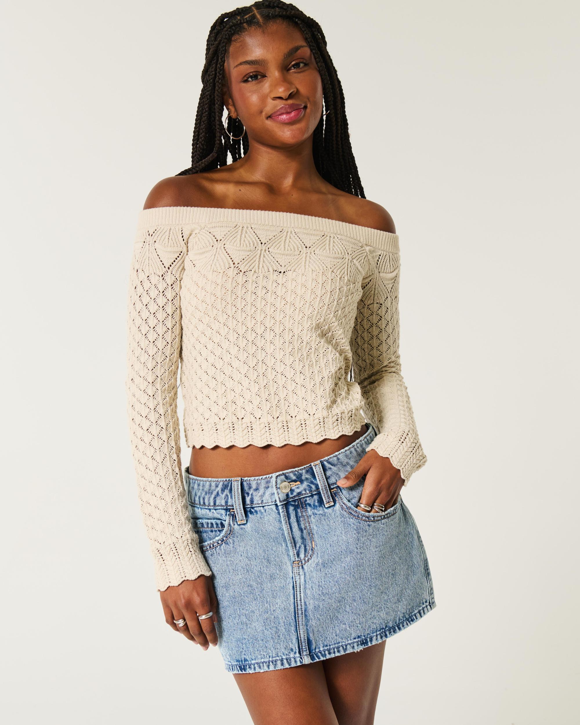 Low-Rise Light Wash Denim Mini Skort Product Image