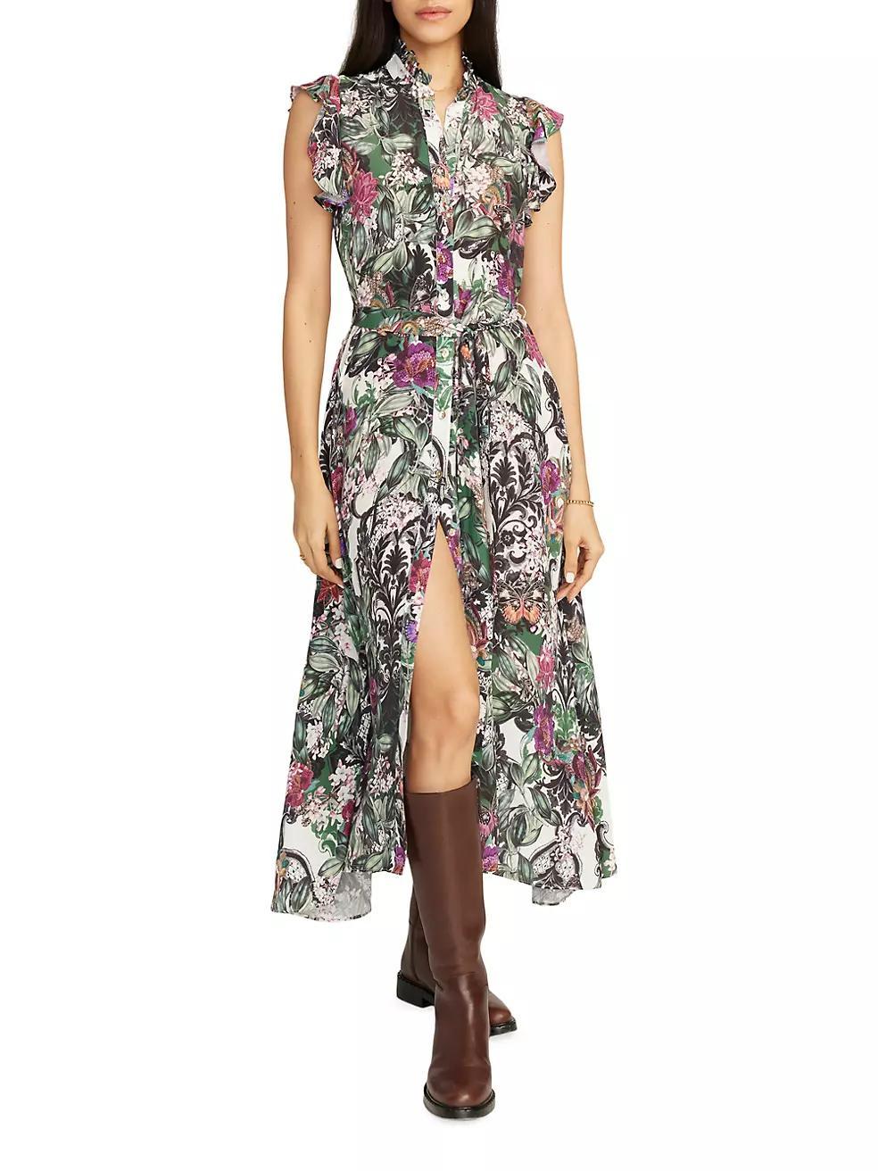 Sadie Floral Crêpe De Chine Sleeveless Midi-Dress Product Image